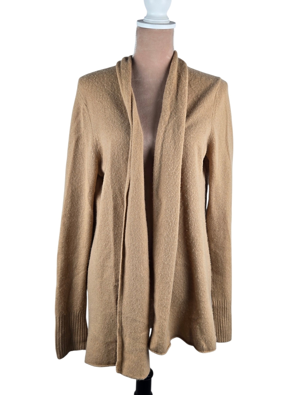 White + Warren Draped Open Cardigan 100% Cashmere Longline Camel Large